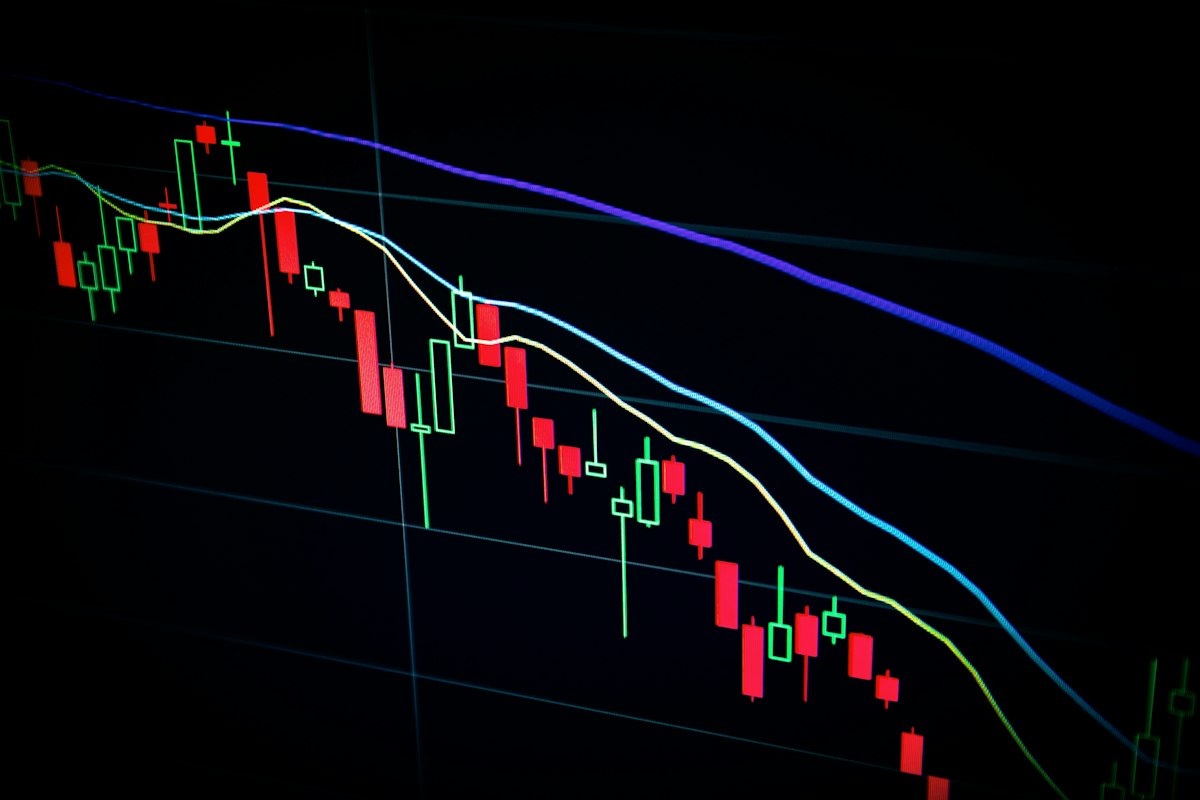 FintechZoom.io Nasdaq market analysis and stock tracking overview featuring financial workstation with candlestick charts, stock indicators, and market data